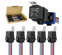techextra 5 relés de 4 polos, 12 V, 40/30 A, relé de coche, relé impermeable IP65 con arnés de cables, cables de cobre estañado de alta resistencia de 12 AWG, juego de relé SPST para bocina