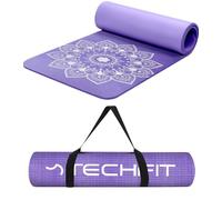TechFit Esterilla de yoga y pilates antideslizante, 173 x 61 cm, grosor 0,6 cm, de PVC con correa, diseño mandala morado, colchoneta fitness gimnasio suave y resistente
