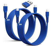 TECHGEAR Cable Cargador Largo USB C a USB C 60W (2M+2M+Adaptador) Cable Trenzado FUERTE Tipo C a C Cable de Datos de Carga Rápida Compatible con iPhone 15, iPad Pro 2022, MacBook Pro, Samsung S24/S23