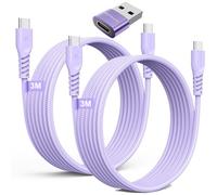 TECHGEAR Cable cargador largo USB C a USB C 60W (3M+3M+Adaptador) Cable trenzado fuerte tipo C a C Cable de datos de carga rápida Compatible con iPhone 15, iPad Pro 2022, iPad Air 4/5, Samsung S24/S23