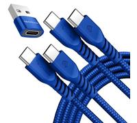 TECHGEAR Cable Cargador USB C a USB C 60W (1M+1M+Adaptador) Cable Trenzado Fuerte Tipo C a C Cable de Datos de Carga Rápida Compatible con iPhone 15, iPad Pro 2022, iPad 10th 2022, MacBook Pro, Samsu