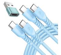 TECHGEAR Cable Cargador USB C a USB C 60W (1M+1M+Adaptador) Cable Trenzado Fuerte Tipo C a C Cable de Datos de Carga Rápida Compatible con iPhone 15, iPad Pro 2022, iPad 10th 2022, MacBook Pro, Samsu
