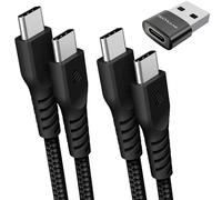 TECHGEAR Cable Cargador USB C a USB C 60W (1M+2M+Adaptador) Cable C a C Trenzado Fuerte Carga Rápida Cable de Datos Tipo C Compatible con iPhone 15, iPad Pro 2022, MacBook Pro, Samsung S24/S23/A54/A1