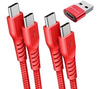 TECHGEAR Cable cargador USB C a USB C 60W (1M+2M+Adaptador) Cable trenzado C a C FUERTE Cable de datos tipo C de carga rápida Compatible con iPhone 15, iPad Pro 2022, MacBook Pro, Samsung S24/S23/A54/