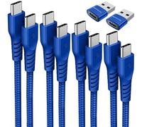 TECHGEAR Cable cargador USB C a USB C (paquete de 6 0,3 M+1M+2M+3M+2x adaptador) Cable trenzado fuerte de 60 W tipo C a C Cable de datos de carga rápida compatible con iPhone 15, iPad Pro 2022, MacBoo