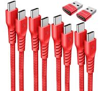 TECHGEAR Cable cargador USB C a USB C (paquete de 6 0,3 M+1M+2M+3M+2x adaptador) Cable trenzado fuerte de 60 W tipo C a C Cable de datos de carga rápida compatible con iPhone 15, iPad Pro 2022, MacBoo
