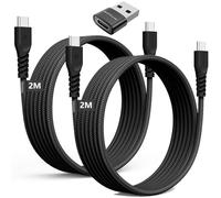 TECHGEAR Cable de carga largo USB C a USB C de 60 W (2 m + 2 m + adaptador), cable trenzado fuerte tipo C a C, cable de datos de carga rápida compatible con iPhone 15, iPad Pro 20