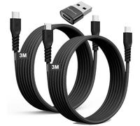 TECHGEAR Cable de carga largo USB C a USB C de 60 W (3 m + 3 m + adaptador), cable trenzado fuerte tipo C a C, cable de datos de carga rápida compatible con iPhone 15, iPad Pro 20
