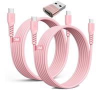 TECHGEAR Cable de carga largo USB C a USB C de 60 W (3 m + 3 m + adaptador), cable trenzado fuerte tipo C a C, cable de datos de carga rápida compatible con iPhone 15, iPad Pro 20
