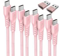 TECHGEAR Cable de carga USB C a USB C (paquete de 6 unidades de 0,3 m + 1 m + 2 adaptadores) 60 W trenzado fuerte tipo C a C, cable de datos de carga rápida compatible con iPhone