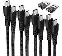 TECHGEAR Cable de carga USB C a USB C (paquete de 6 unidades de 0,3 m + 1 m + 2 adaptadores) 60 W trenzado fuerte tipo C a C, cable de datos de carga rápida compatible con iPhone