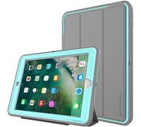 TECHGEAR D-Fence Funda Compatible con el iPad 9.7" 2018/2017 - Funda Protectora Delgada Resistente al Impacto - Carcasa Niños Escuelas Constructores Trabajadores (Gris/Bebe Azul)