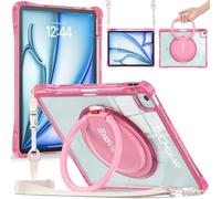 TECHGEAR ExoView - Funda para Apple iPad Air de 13 pulgadas 2024 (M2), resistente, resistente, delgada, a prueba de golpes, transparente, con soporte, soporte de mano giratorio de 360 grados y correa