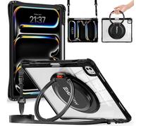 TECHGEAR ExoView - Funda para Apple iPad Pro de 13 pulgadas 2024 (M4), resistente, delgada, a prueba de golpes, transparente, con soporte, soporte de mano giratorio de 360 grados y correa para el