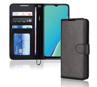 TECHGEAR Funda Compatible con OPPO A9 2020 / A5 2020 - Magnético Carcasa Protectora de Cuero con Ranuras para Tarjetas, Soporte y Correa de muñeca - Polipiel para OPPO A9 / A5 2020 Funda (Negro)