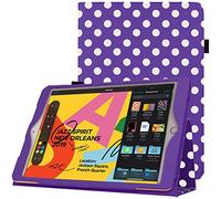 TECHGEAR Funda de Cuero Diseñado para iPad 10.2" 2021/2020/2019 (9ª/8ª/7ª generación), Funda de Cuero PU Protectora Soporte y Correa de Mano, Carcasa con Auto-Sueño/Estela Función [Lunares Púrpura]