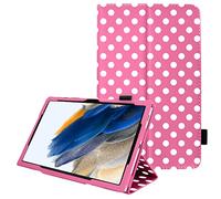 TECHGEAR Funda de Cuero Diseñado para Samsung Galaxy Tab A8 10.5" 2022 (SM-X200 / SM-X205), Funda de Cuero PU Protectora Soporte y Correa de Mano [Rosado Pois]