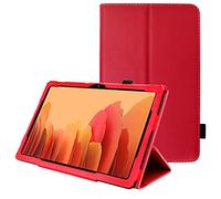 TECHGEAR Funda de Cuero para Samsung Galaxy Tab A7 10.4" 2022/2020 (SM-T500, T503, T505, T509) Funda de Cuero PU Protectora Soporte y Correa de Mano [Rojo]
