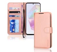 TECHGEAR Funda de Cuero tipo Cartera para Galaxy A35 5G, Funda Protectora con Tapa [Tarjeta tipo Billetera con BLOQUEO RFID, Soporte y Correa para muñeca - Cuero PU de Oro Rosa con Cierre magnético pa