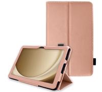 TECHGEAR Funda de piel sintética para Samsung Galaxy Tab A9 Plus de 11 pulgadas (SM-X210 / SM-X215) con función atril y correa de mano, apagado y encendido automático [oro rosa]