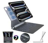 TECHGEAR Funda de teclado para Apple iPad Pro de 33 cm (M4,2024/M5,2025), funda delgada magnética flotante, trackpad multitáctil de precisión, retroiluminación de 7 colores, Bluetooth con teclado
