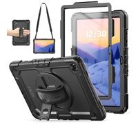 TECHGEAR Funda para Samsung Galaxy Tab A11 Plus / A11+ de 11 pulgadas (SM-X230 / SM-X236), resistente a los golpes, soporte giratorio de 360°, correa de mano y correa de hombro extraíble, color negro