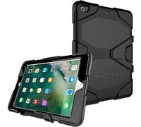 TECHGEAR G-Shock Funda Compatible con iPad 9.7" 2018/2017 (6ª / 5ª generación) - Funda Protectora Prueba de Choques con Soporte - Carcasa Niños Escuelas Constructores Trabajadores [Negro]