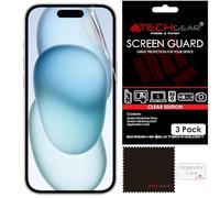 TECHGEAR Paquete de 3 protectores de pantalla para iPhone 16 / iPhone 15 - Protector de pantalla LCD transparente con paño de limpieza y tarjeta de aplicación compatible con iPhone 15/iPhone 16 de 6.1