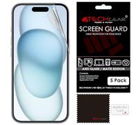 TECHGEAR Paquete de 5 protectores de pantalla mate para iPhone 16 Plus/iPhone 15 Plus, antirreflejos, mate, con paño de limpieza y tarjeta de aplicación, compatible con iPhone 15 Plus/16 Plus de 6.7