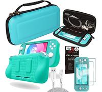 TECHGEAR Switch Lite Paquete de Accesorios: Funda y Protector de Pantalla para Nintendo Switch Lite, Funda Protectora rígida de Viaje, Carcasa Suave, 2X Vidrio Templado y Cable USB de 2m [Turquesa]