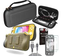 TECHGEAR Switch Lite Paquete de Accesorios: Funda y Protector de Pantalla para Nintendo Switch Lite, Funda protectora rígida de viaje, Carcasa Suave, 2x Vidrio Templado y Cable USB de 2m [GRIS]