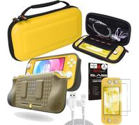 TECHGEAR Switch Lite Paquete de Accesorios: Funda y Protector de Pantalla para Nintendo Switch Lite, Funda protectora rígida de viaje, Carcasa Suave, 2x Vidrio Templado y Cable USB de 2m [AMARILLO]