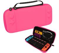 TECHGEAR Switch OLED Funda, Carcasa rígido de protección portátil para Viajes [Diseño Delgado] [Ranura para 10 Tarjetas de Juego] [Correa para la muñeca] Diseñado para Nintendo Switch OLED [Rosado]