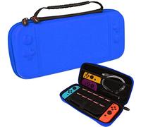 TECHGEAR Switch OLED Funda, Carcasa rígido de protección portátil para Viajes [Diseño Delgado] [Ranura para 10 Tarjetas de Juego] [Correa para la muñeca] Diseñado para Nintendo Switch OLED [Azul]