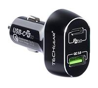 TECHGEAR USB C Cargador de Coche, 63W 2 Puertos USB, Cargador 45W PD Power Delivery y 18W Quick Charge 3.0 para iPhone 11 Pro XS MAX XR, iPad Pro, Macbook Pro/Air 2018, Galaxy S10, S9, Note 10 etc