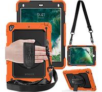 TECHGEAR Utility Funda Compatible con iPad 9.7" 2018/2017 - Funda Protectora Prueba de Choques Resistente Carcasa con Soporte Giratorio de 360 Grados y Correa de Hombro - Naranja