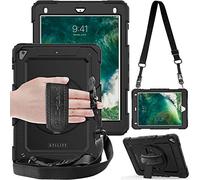 TECHGEAR Utility Funda Compatible con iPad 9.7" 2018/2017 - Funda Protectora Prueba de Choques Resistente Carcasa con Soporte Giratorio de 360 Grados y Correa de Hombro - Negro