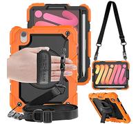 TECHGEAR Utility Funda Compatible con iPad Mini 6 2021 - Funda Protectora Prueba de Choques Resistente Carcasa con Soporte Giratorio de 360 Grados y Correa de Hombro - Naranja