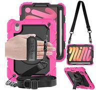 TECHGEAR Utility Funda Compatible con iPad Mini 6 2021 - Funda Protectora Prueba de Choques Resistente Carcasa con Soporte Giratorio de 360 Grados y Correa de Hombro - Rosado