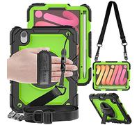 TECHGEAR Utility Funda Compatible con iPad Mini 6 2021 - Funda Protectora Prueba de Choques Resistente Carcasa con Soporte Giratorio de 360 Grados y Correa de Hombro - Verde
