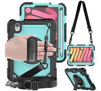 TECHGEAR Utility Funda Compatible con iPad Mini 6 2021 - Funda Protectora Prueba de Choques Resistente Carcasa con Soporte Giratorio de 360 Grados y Correa de Hombro - Aqua
