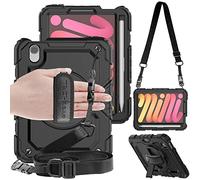TECHGEAR Utility Funda Compatible con iPad Mini 6 2021 - Funda Protectora Prueba de Choques Resistente Carcasa con Soporte Giratorio de 360 Grados y Correa de Hombro - Negro