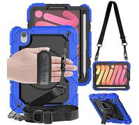TECHGEAR Utility Funda Compatible con iPad Mini 6 2021 - Funda Protectora Prueba de Choques Resistente Carcasa con Soporte Giratorio de 360 Grados y Correa de Hombro - Azul