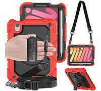 TECHGEAR Utility Funda Compatible con iPad Mini 6 2021 - Funda Protectora Prueba de Choques Resistente Carcasa con Soporte Giratorio de 360 Grados y Correa de Hombro - Rojo