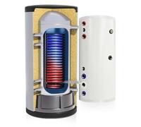 TECHGLOBE - Depósito de agua caliente sanitaria de acero inoxidable - con intercambiador de calor grande (4 m²) - bajo consumo energético - aislamiento de 50 mm - Termo vertical (500 L)