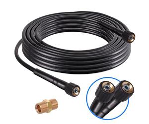 TECHKAR Recambio Alargador Manguera Lavadora Alta Presión - Piezas Hidrolimpiadora Karcher -200bar compatible con Kärcher con rosca M22x1.5 + Conector Manguera y Boquilla - 5m