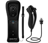 TechKen 2 en 1 Controller para Wii con Nunchuck, Mando Motion Plus Integrado y Funda de Silicona Muñequera (Negro)