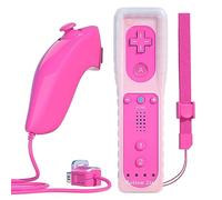 TechKen Mando a distancia para Wii, Motion Plus 2 en 1 integrado con funda de silicona y Nunchuck (rosa)