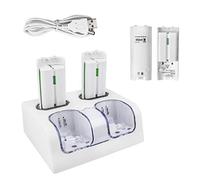 TechKen Wii Controller Charger, Estación de Carga para 2 Mandos de Wii y 2 Akkus Wii Wiimote Charging Station con 4 Baterías de 2800MAH (White)