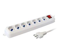 TECHLY 103922 Regleta de 7 enchufes Italiana, bipaso/Schuko, Cable de 5 m, Blanco